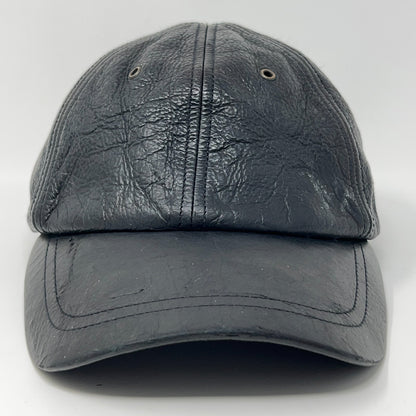 Front view of Vintage Baseball Hat in black leather by Wilsons Leather with textured finish