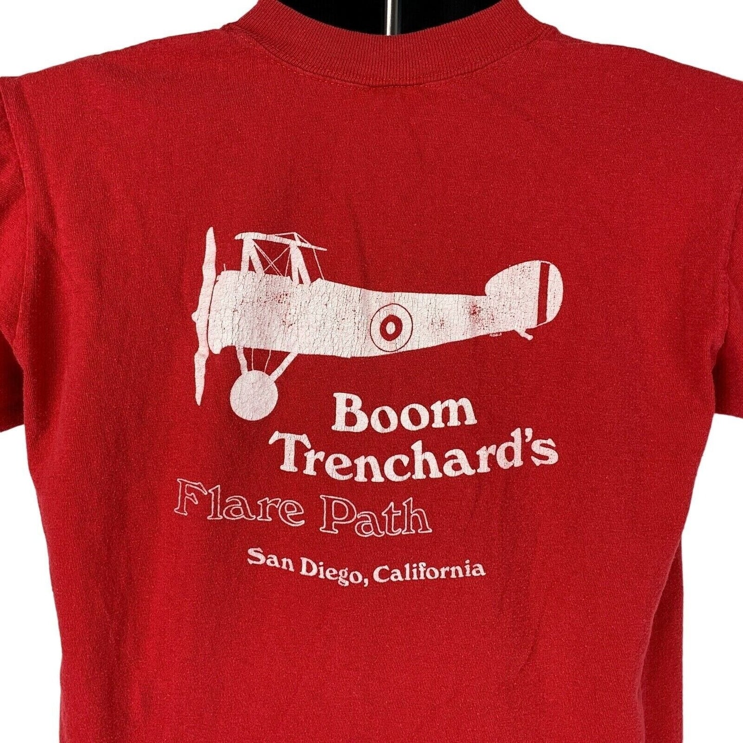 Red Stedman T-Shirt featuring Boom Trenchard's Flare Path print with San Diego design on the front