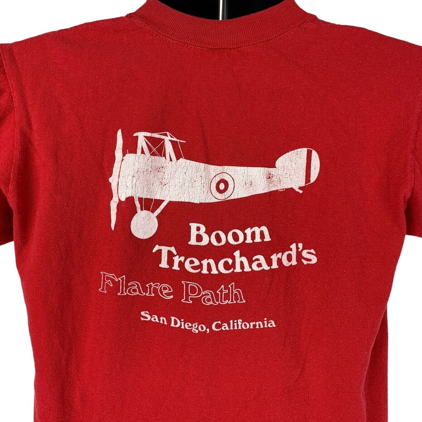 Red Stedman T-Shirt featuring Boom Trenchard's Flare Path print with San Diego design on the front