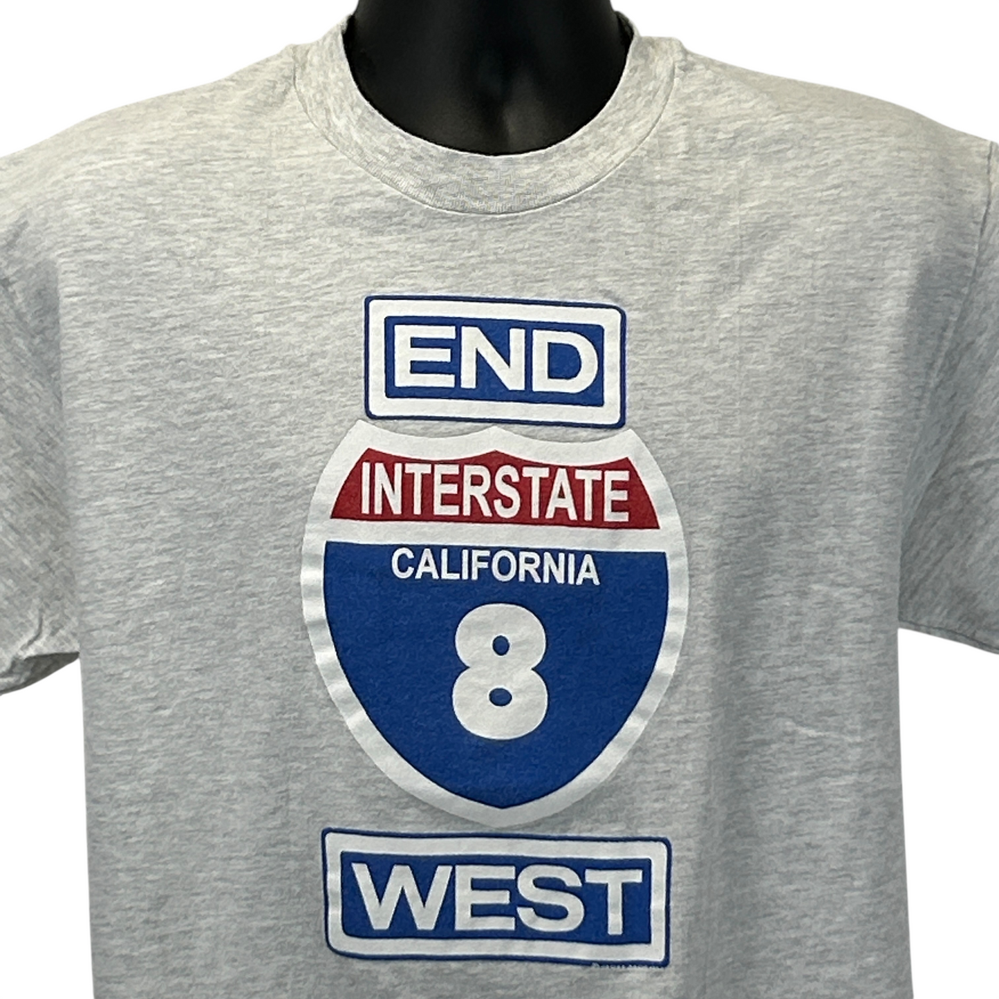 Gray Vintage T-Shirt featuring California Interstate 8 sign graphic on the front