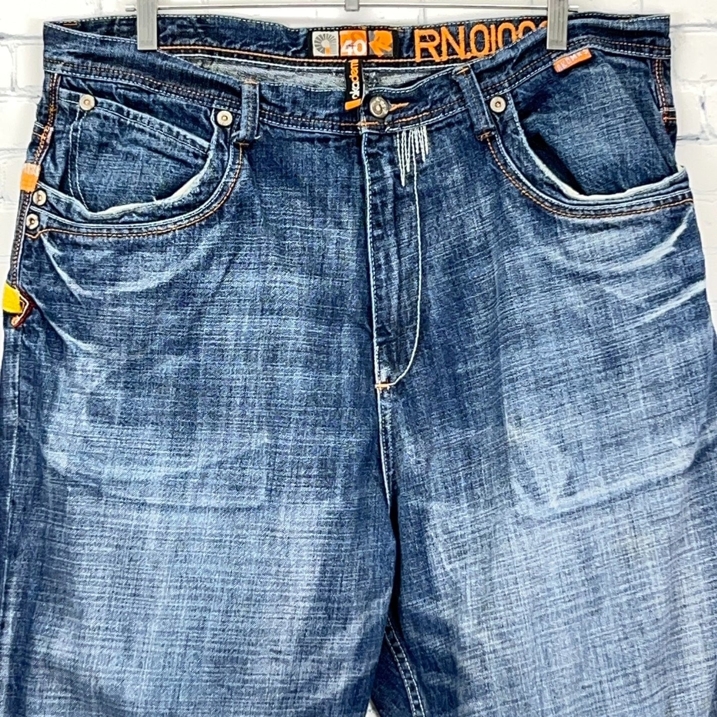 Akademiks 2000s vintage denim jeans in dark wash size 34 front view