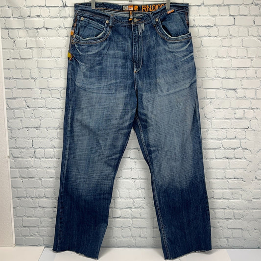 Akademiks 90s vintage denim jeans in blue size 32 front view vintage