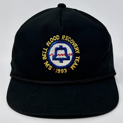 Black Vintage Hat featuring embroidered Flood Recovery Team logo from 1993, front view