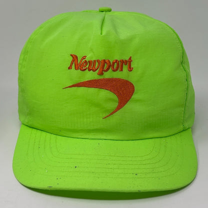 Front view of a neon green vintage hat from Newport with embroidered logo