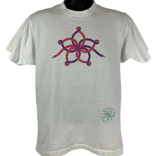 Front view of white Fruit of the Loom T-shirt featuring a colorful Houston design and logo at the bottom