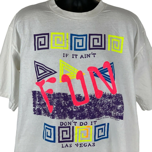 Cream T-Shirt featuring colorful graphic 'IF IT AIN'T FUN DON'T DO IT LAS VEGAS' on the front