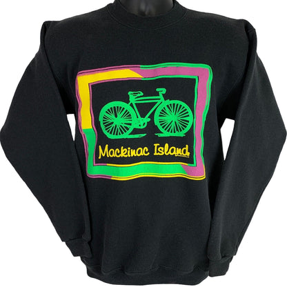 Hanes Black Sweatshirt featuring a colorful Mackinac Island graphic with a bicycle design