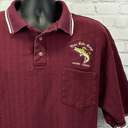 Burgundy Vintage Polo shirt with fishing logo detail, featuring a classic collar and short sleeves