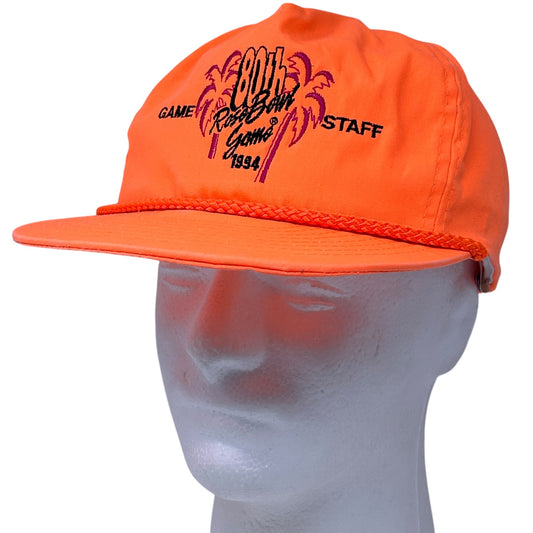 Vintage Orange Rose Bowl 1994 Hat with Palm Tree Graphic and Staff Logo on Front