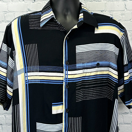 Georg Roth Los Angeles Vintage Shirt in black with blue and white geometric patterns, front view