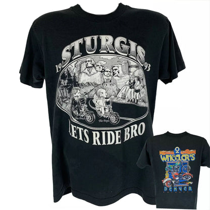 Black Sturgis T-Shirt featuring 'Lets Ride Bro' graphic, front view, size large