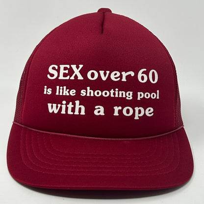 Burgundy Vintage Trucker Hat featuring a humorous text design on the front.