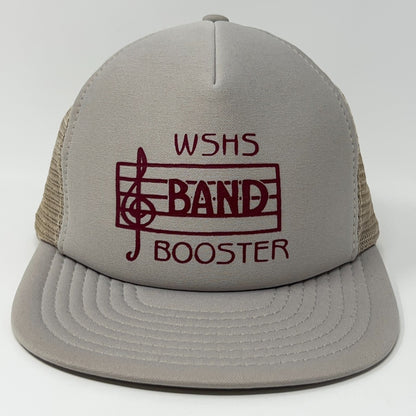 Gray Vintage Trucker Hat with maroon WSHS Band Booster logo and mesh back for a classic look