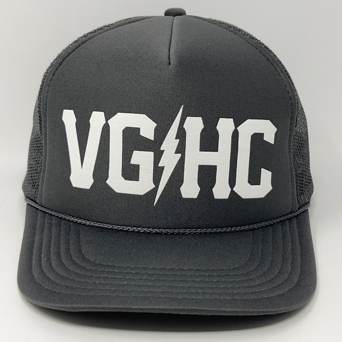 Front view of a gray Violent Gentlemen Hockey Club snapback hat with bold white logo