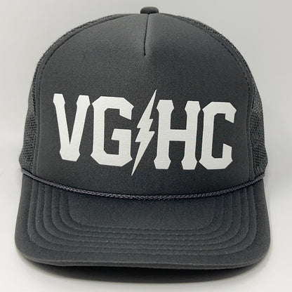 Front view of a gray Violent Gentlemen Hockey Club snapback hat with bold white logo