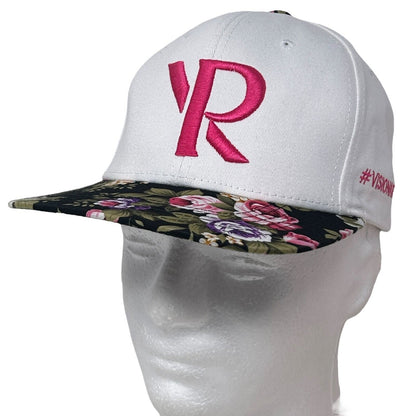White Three D's Visionary Hat with Pink Logo and Floral Brim for a trendy look