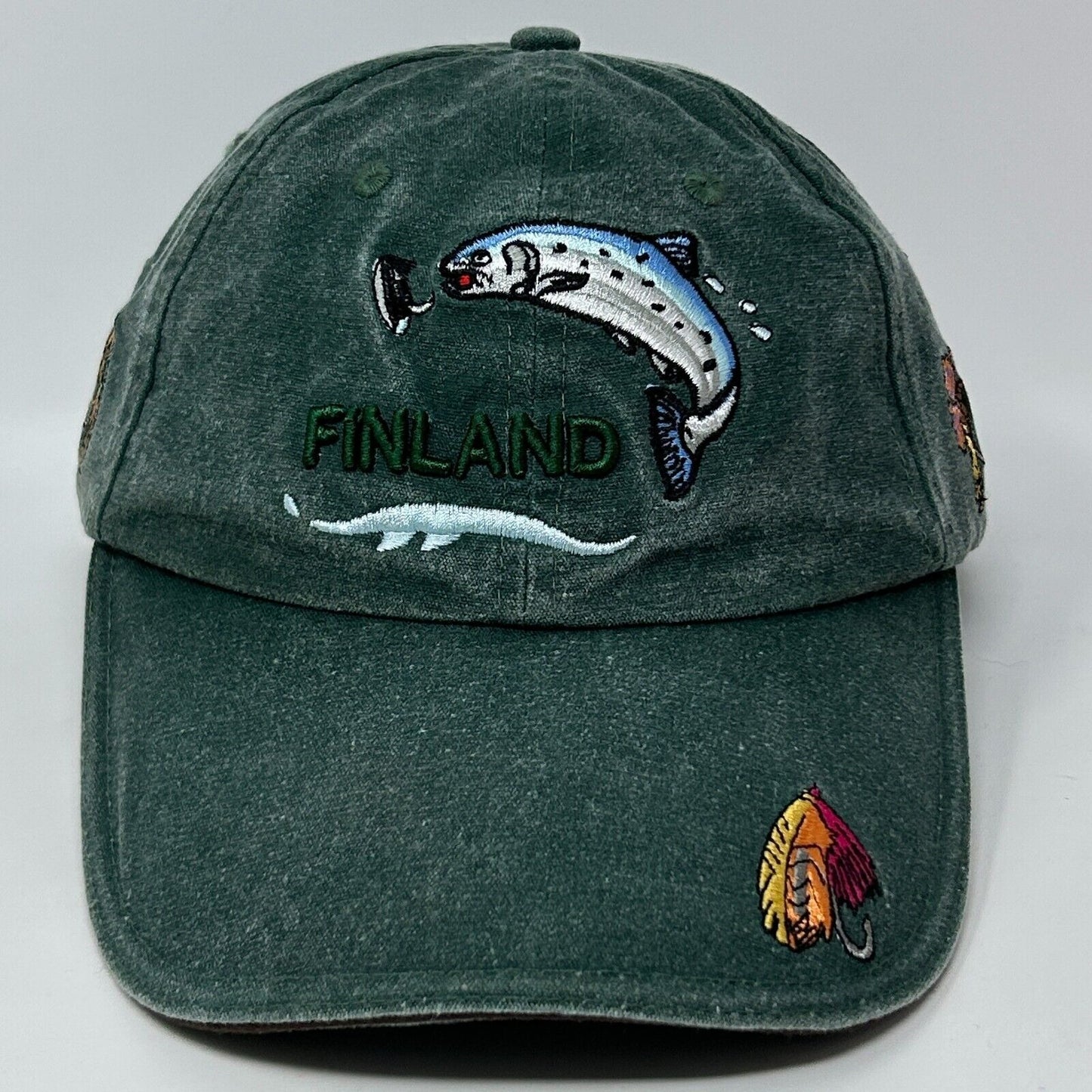 Finland Fly Fishing Hat Baseball Cap Fisherman Finnish 6 Panel Strapback Green