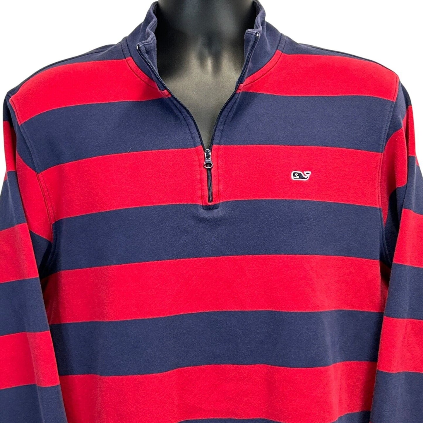 Vineyard Vines 1/4 Zip Sweater Mens Medium Logo Striped Long Sleeve Red Blue