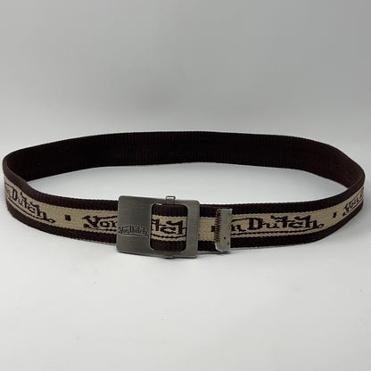 Von Dutch Belt in brown with logo detailing and a silver buckle, featuring a front view design