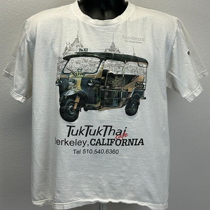 Vintage Distressed Tuk Tuk Thai Cafe T Shirt Mens Medium Berkeley Y2Ks Tee White