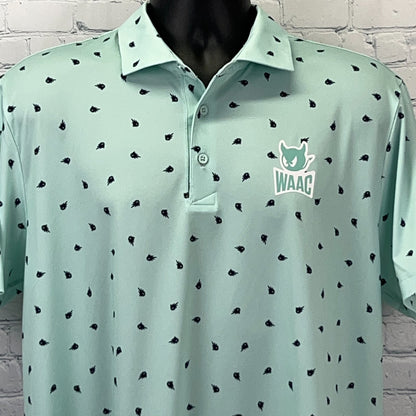 Light green WAAC golf polo shirt with logo on the chest, front view.