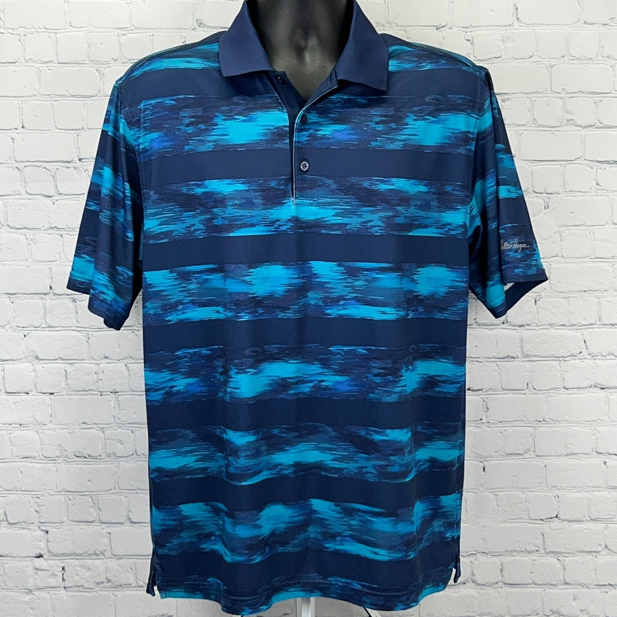 Walter Hagen Men's Polo Shirt in Blue with Abstract Stripes and Short Sleeves