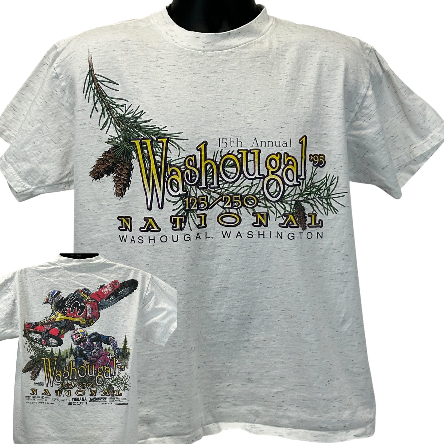 Vintage gray Washougal National T-shirt featuring front graphics and motocross design in size large