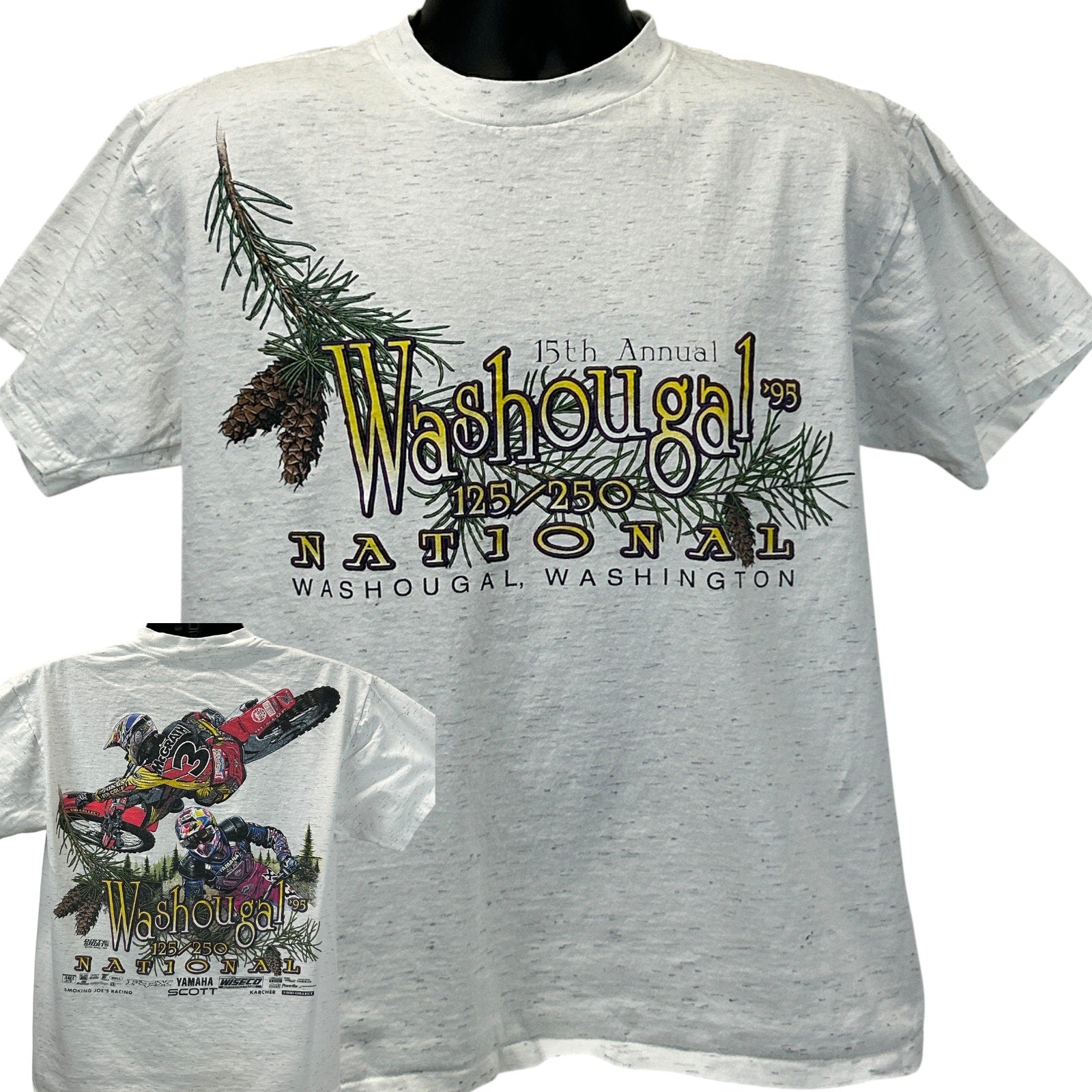 Vintage gray Washougal National T-shirt featuring front graphics and motocross design in size large