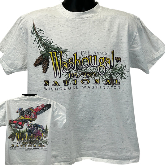 Vintage gray Washougal National T-shirt featuring front graphics and motocross design in size large