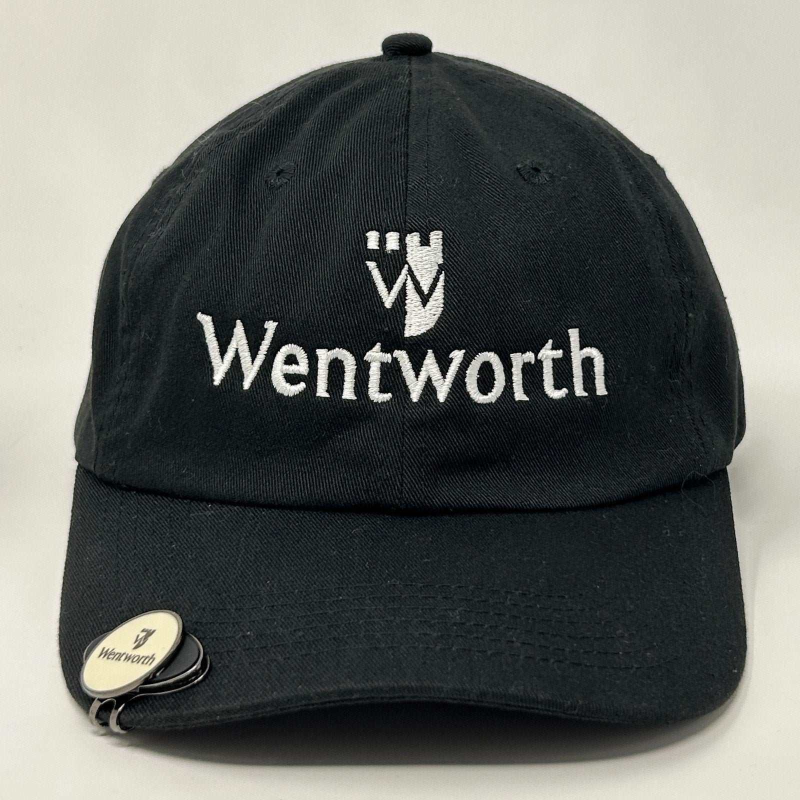 Front view of a black Golf Baseball Hat from Imperial featuring Wentworth logo embroidery