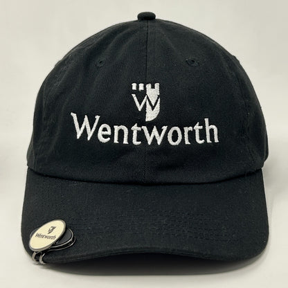 Front view of a black Golf Baseball Hat from Imperial featuring Wentworth logo embroidery
