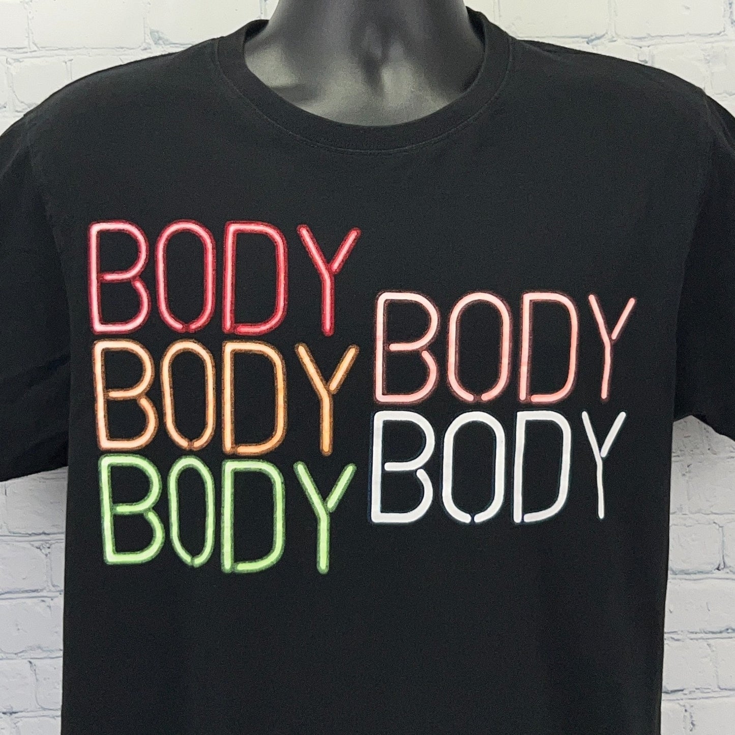 WeSC Galantis Black T-Shirt featuring multi-colored 'BODY' lettering in a bold front view