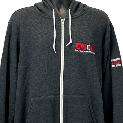 Charcoal gray Boxing Hoodie with front zipper, featuring Wilder logo and MGM Grand detail.