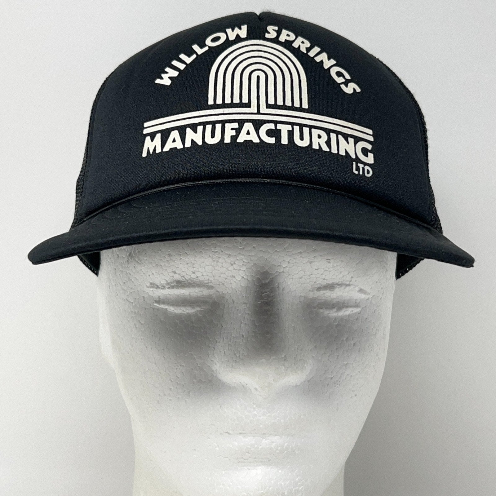 Vintage Willow Springs Manufacturing Trucker Cap Hat in Black, Front View