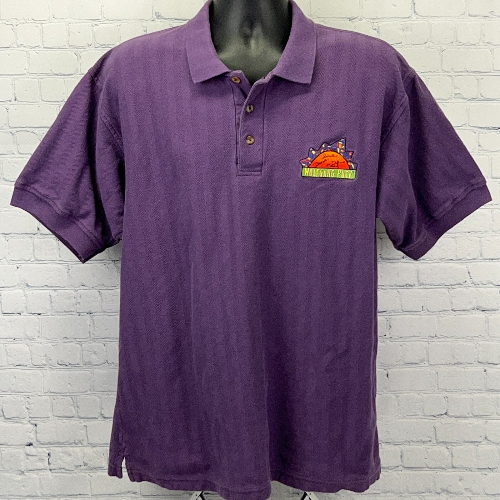 Purple vintage polo shirt featuring Wolfgang Puck logo on the front, size x-large, front view