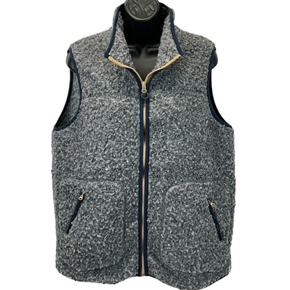 Woolrich Gray Fleece Vest in Large Size, Front View with Two Zip Pockets and Contrast Trim