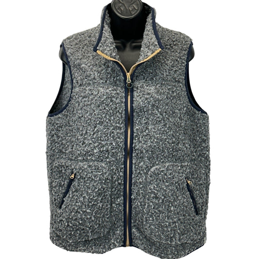Woolrich Gray Fleece Vest in Large Size, Front View with Two Zip Pockets and Contrast Trim
