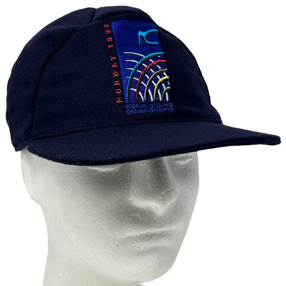 Vintage navy cycling hat with embroidered World Cycling Championships logo displayed at the front