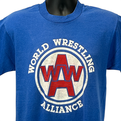 Blue Screen Stars Wrestling T-Shirt featuring World Wrestling Alliance logo on the front