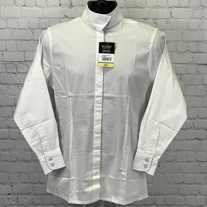 WOW White Show Shirt in Size Medium with Front Button Placket and Long Sleeves