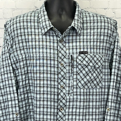 Wrangler x ATG Men's Long Sleeve Shirt in Blue and Green Plaid with Chest Pocket and Logo Detail