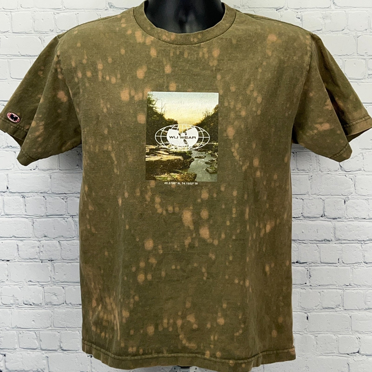 Wu Wear Stonewashed T-Shirt in Olive Green with Front Graphic Featuring Wu-Tang Clan Logo