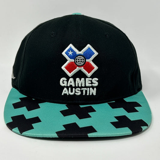 Cavallino X Games Hat in black with turquoise pattern and embroidered logo for a stylish look