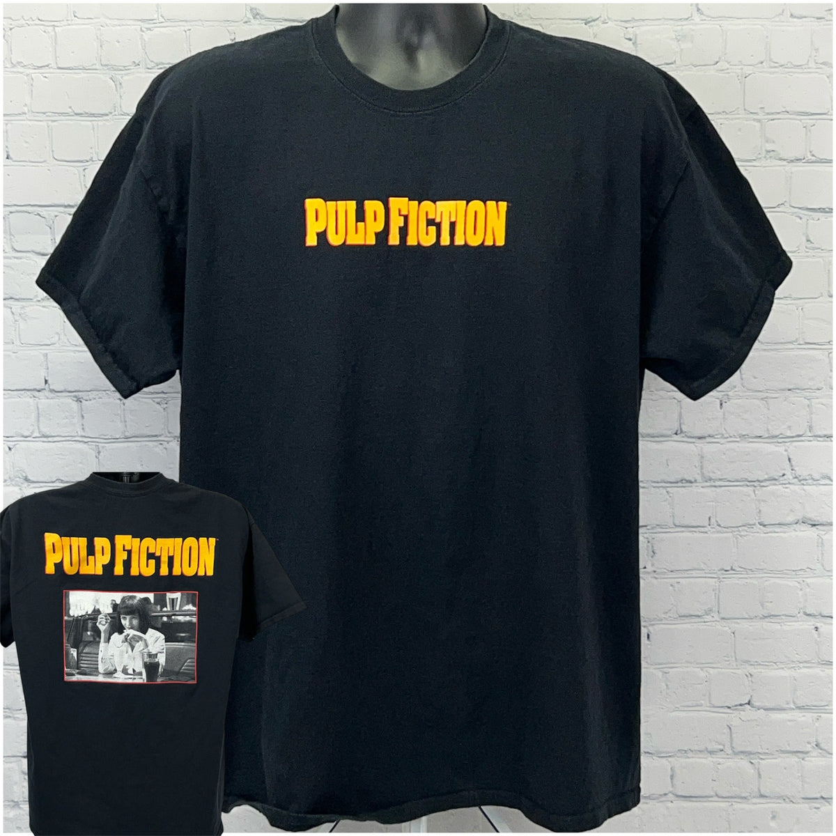 Ripple Junction Vintage Black Pulp Fiction T-Shirt with Bold Yellow Text and Classic Fit