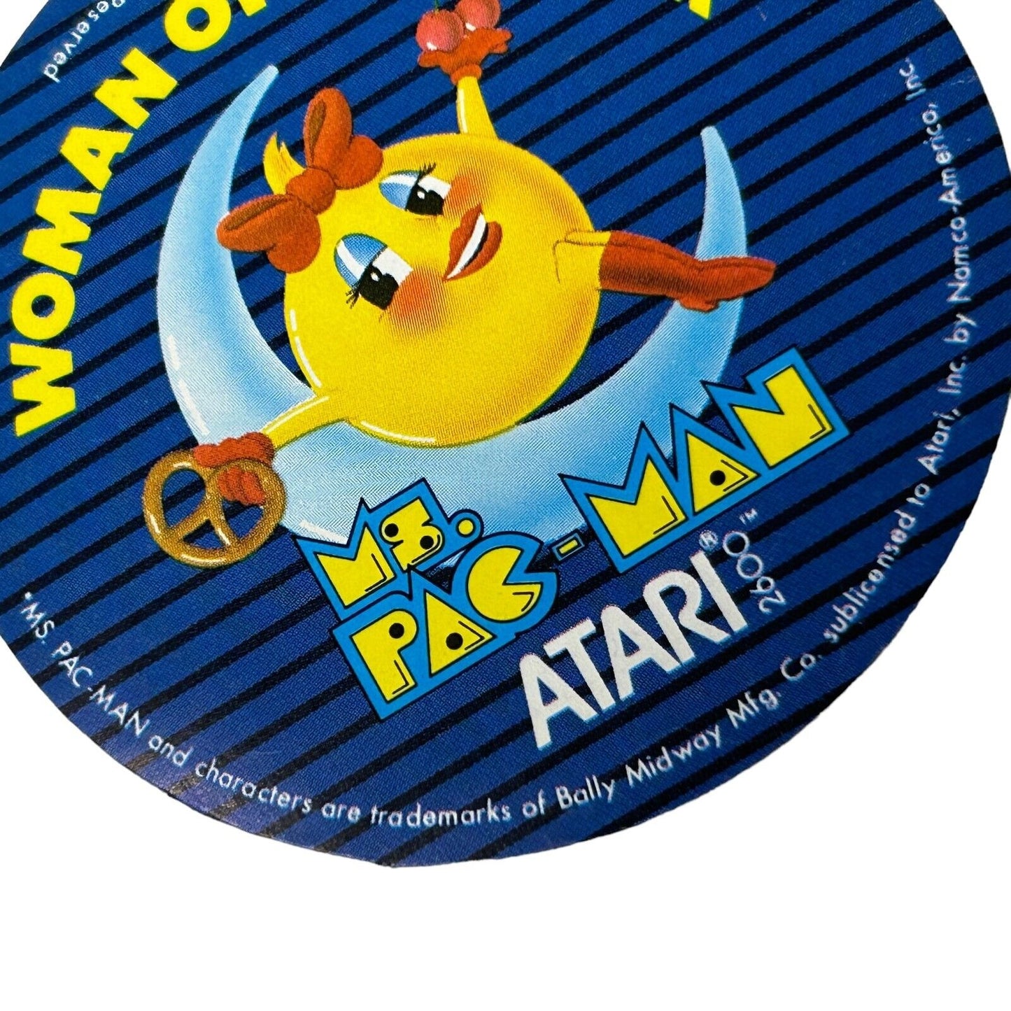 Lote de 2 pegatinas vintage Atari de ordenadores domésticos españoles de los años 80 y Ms Pac-Man 2600