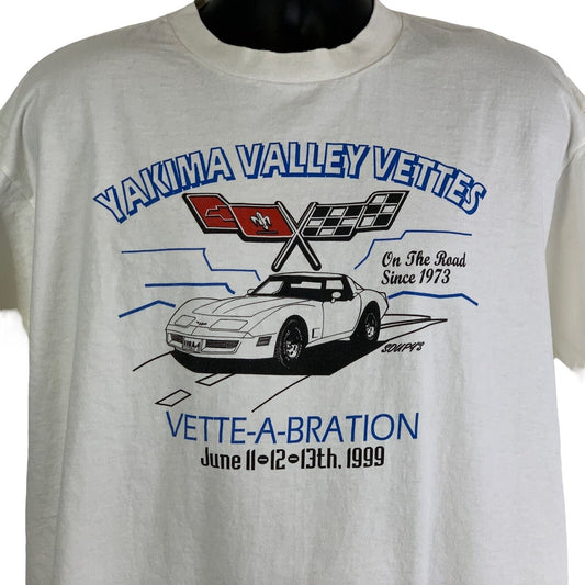 White Oneita T-Shirt featuring Corvette design, front view with graphic and event details.
