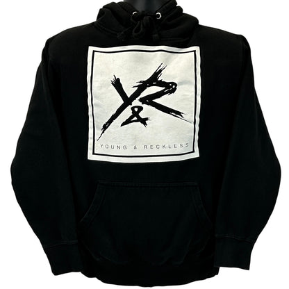 Black Young Reckless Hoodie with front logo and kangaroo pocket in medium size