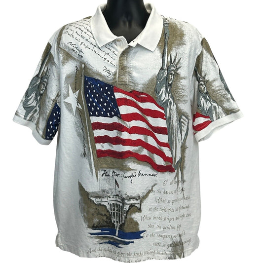 Star Spangled Banner Lyrics Polo Shirt Mens XXL American Flag Patriotic Ivory