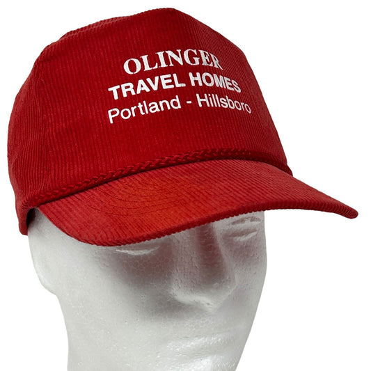 Vintage Olinger Travel Homes RV Hat Baseball Cap Portland Hillsboro Corduroy Red