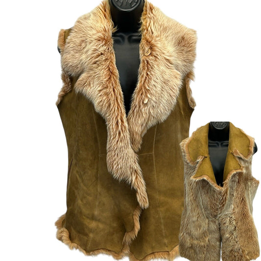 Vintage Rizal Shearling Leather Fur Vest Womens 8 Reversible Sheep France Beige